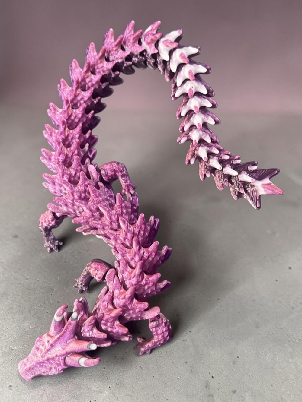 10” 3D Articulated Metallic Purple Pink and White Dragon - Picture 3 of 14